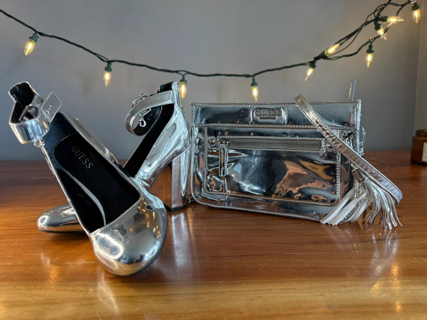 Guess Silver Heels and Matching Purse Set - photo 2