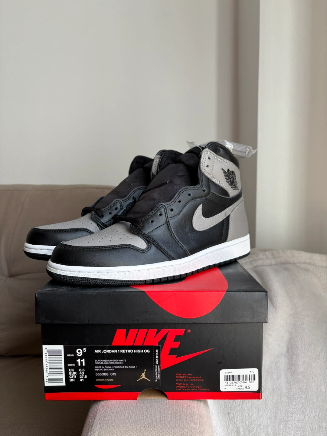 Air Jordan 1 Retro High OG Shadow- Men's Size 9.5