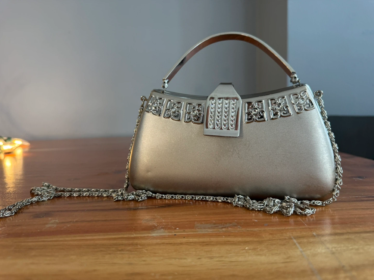 Champagne Clutch Evening Bag with Chain Strap