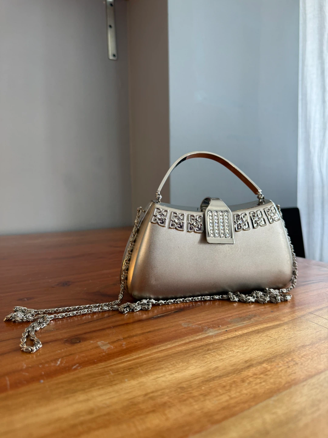 Champagne Clutch Evening Bag with Chain Strap - photo 2