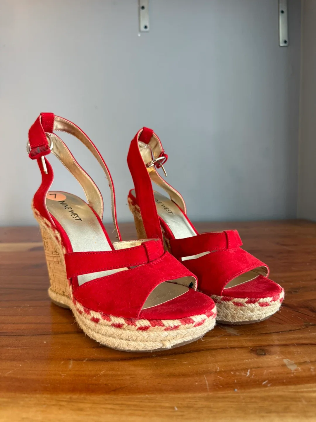 Nine West Red Suede Wedge Sandals