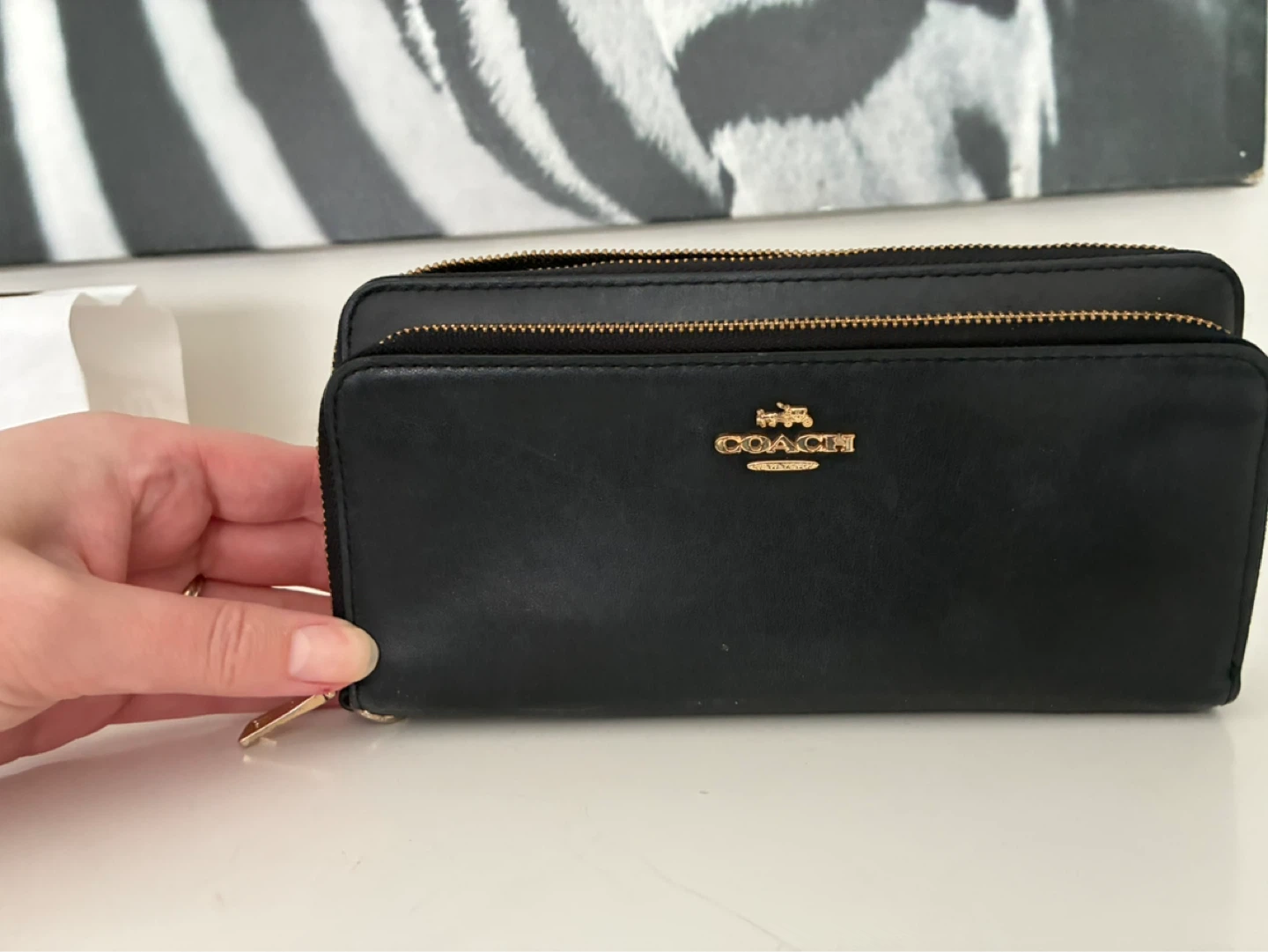 Coach Black Leather Double Zip Wallet