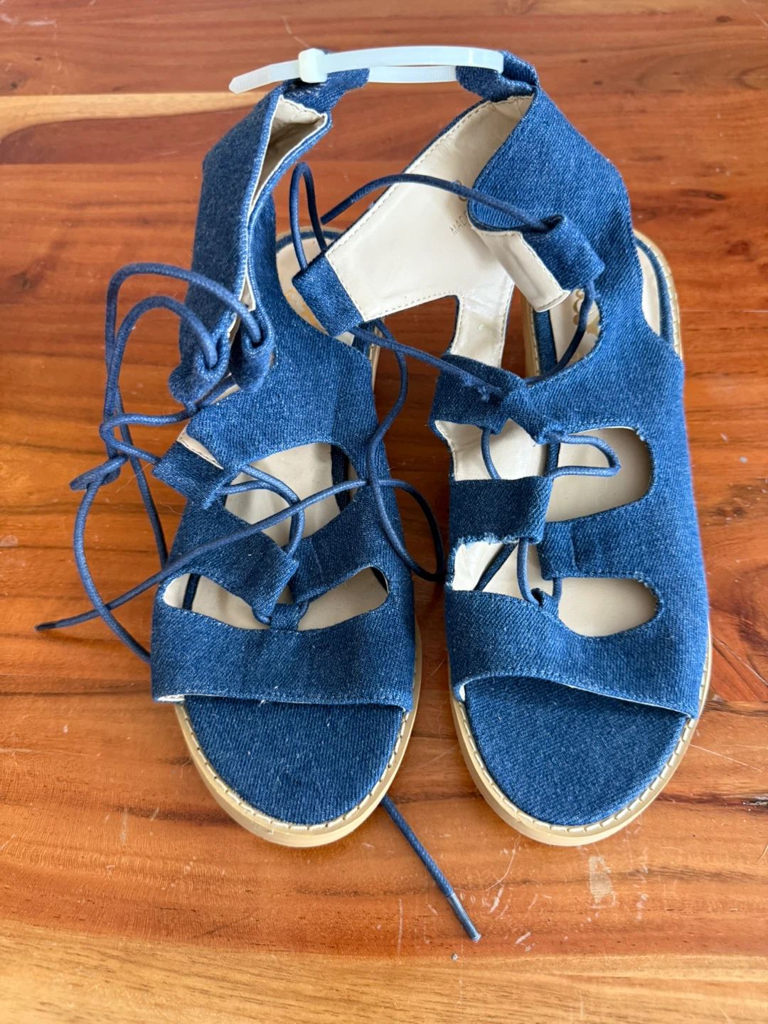 Blue Denim Lace-Up Block Heel Sandals - photo 3