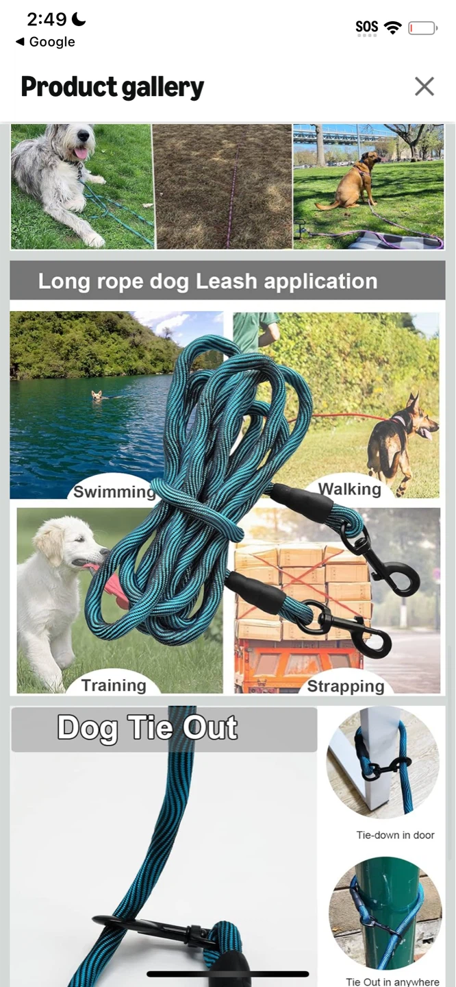 New-Blue and Black 20 ft Striped Dog Leash - photo 5