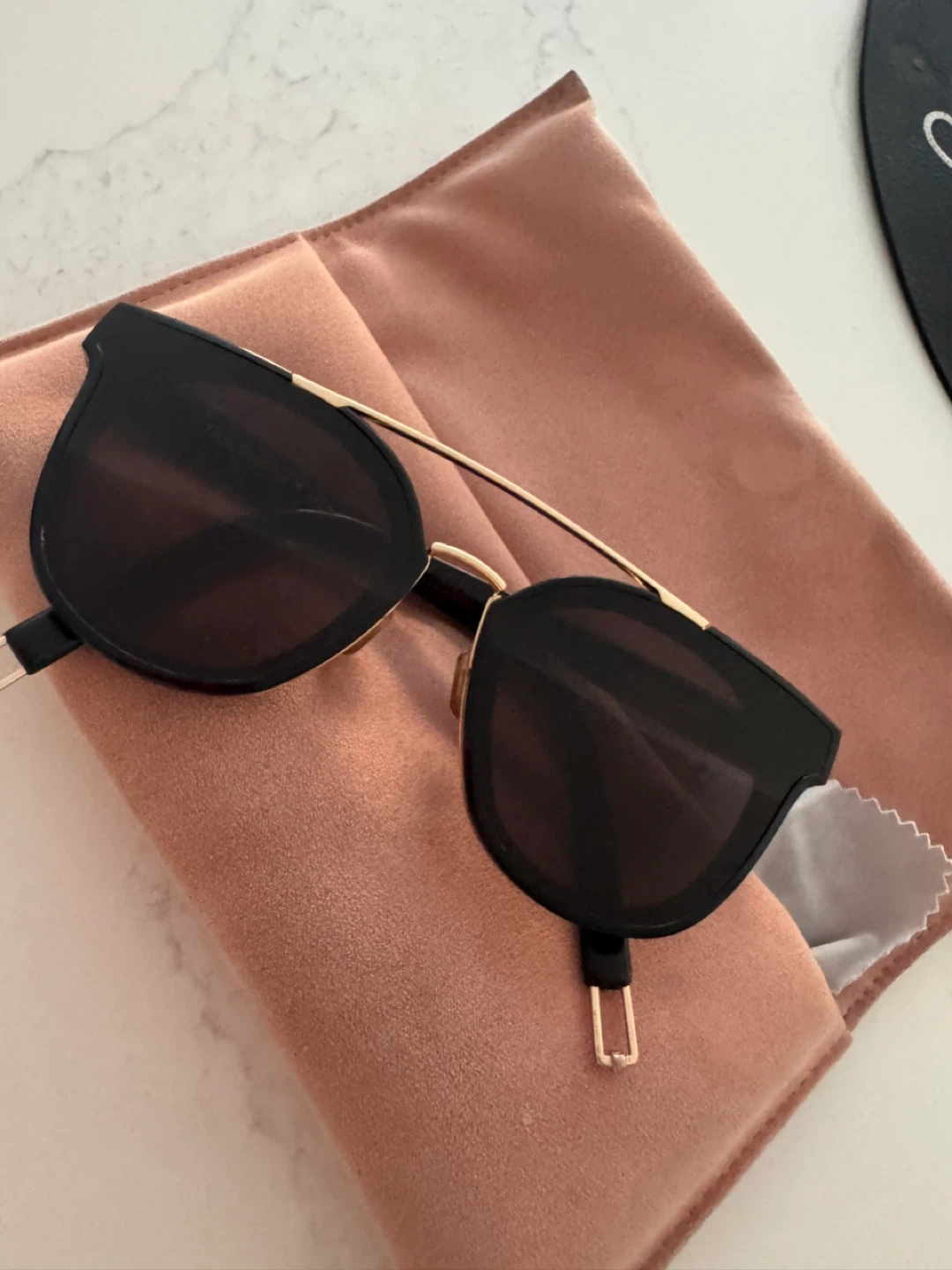 Black and Gold Frame Sunglasses with Pouch