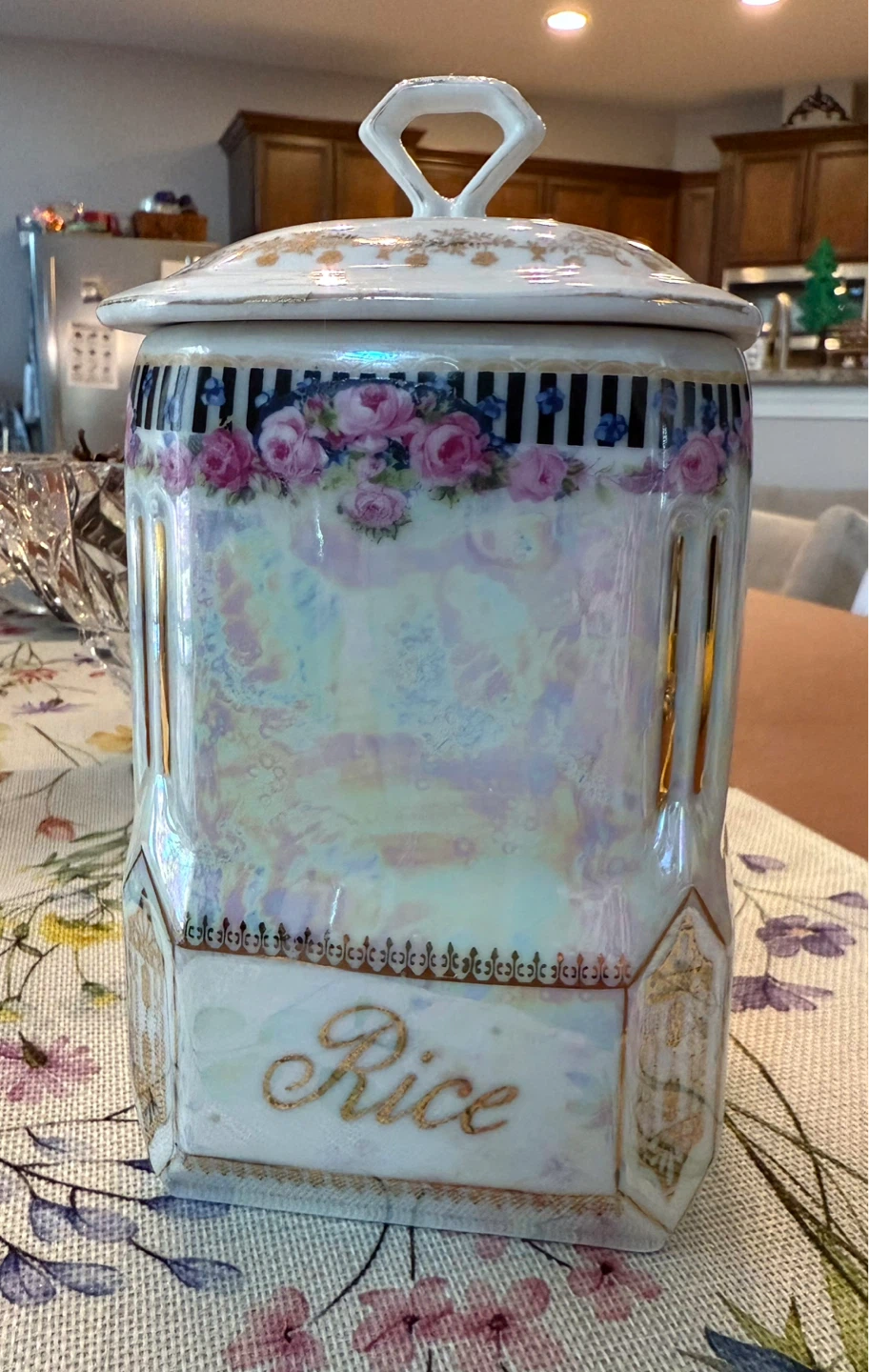 Vintage Lusterware Chechoslovakian “Rice" Canister with Lid