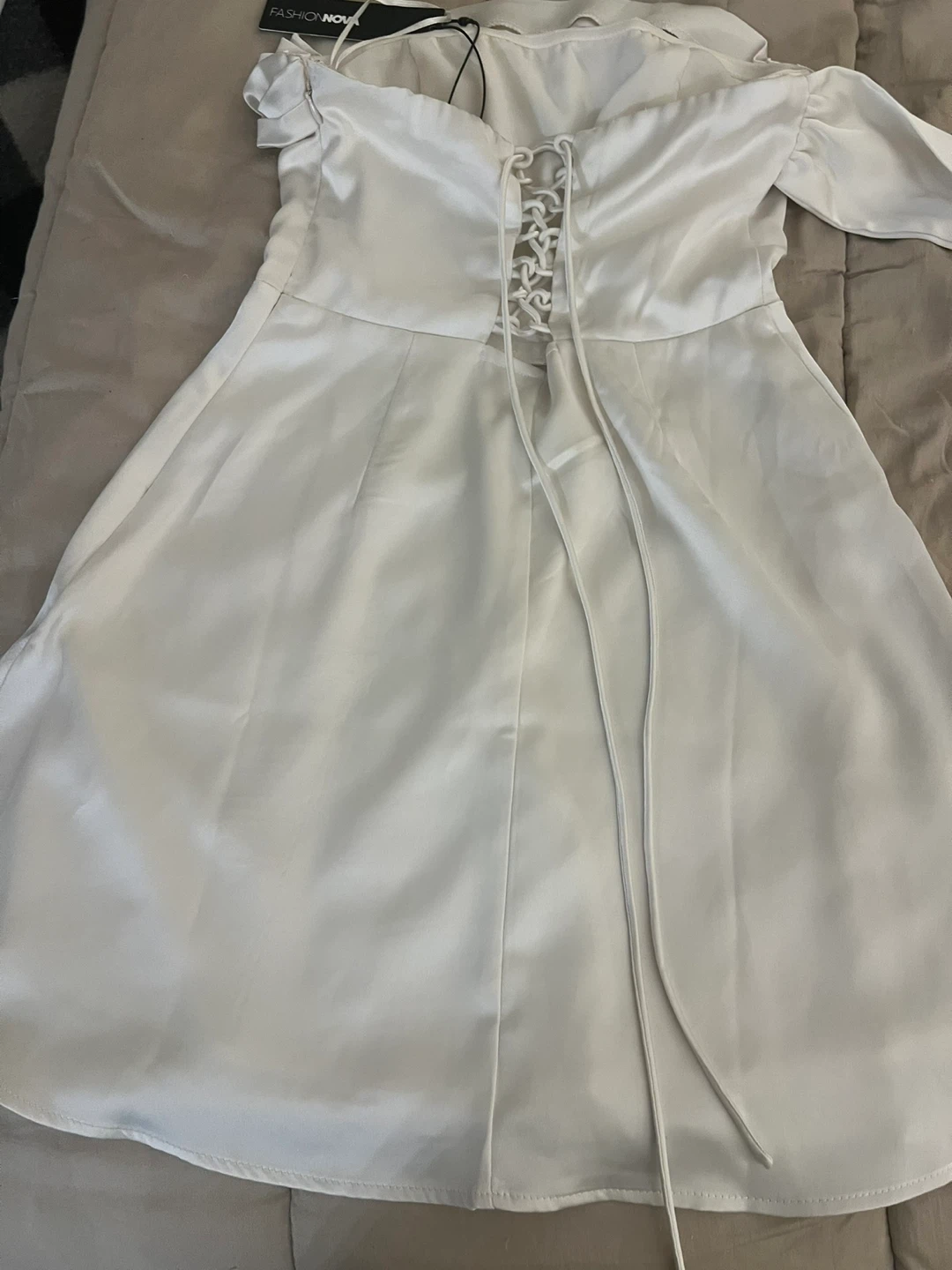 Fashion Nova High Maintenance Satin Mini Dress - Ivory - photo 4