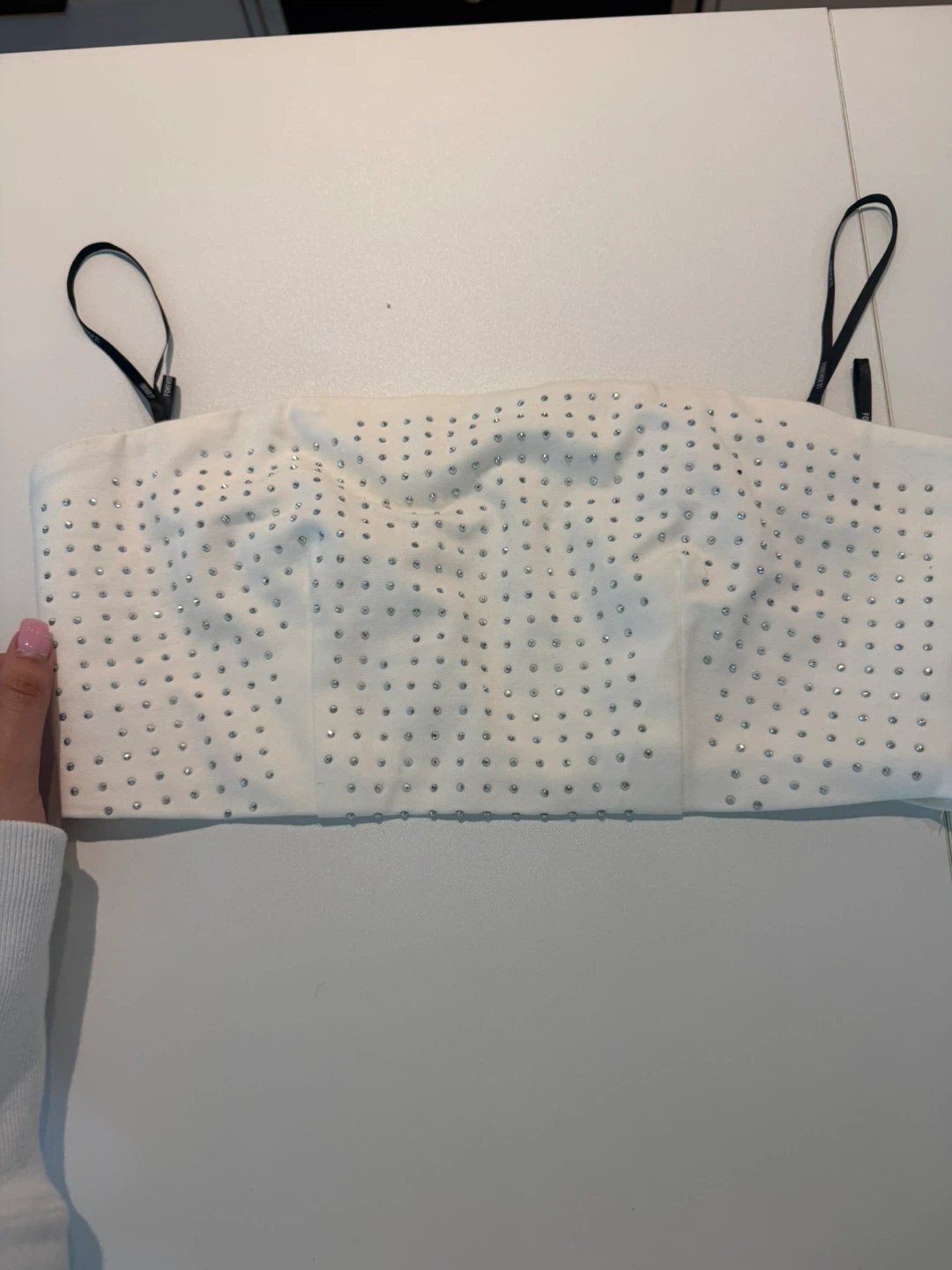 White Rhinestone Crop Top