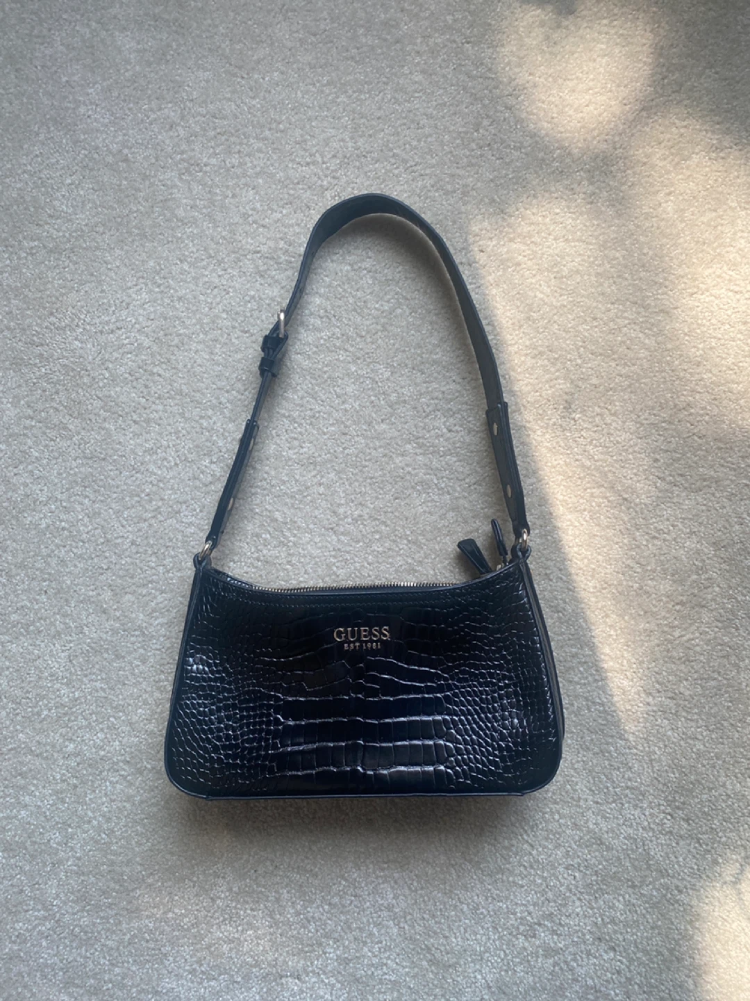 Guess Black Georgiana Croc Embossed Shoulder Bag
