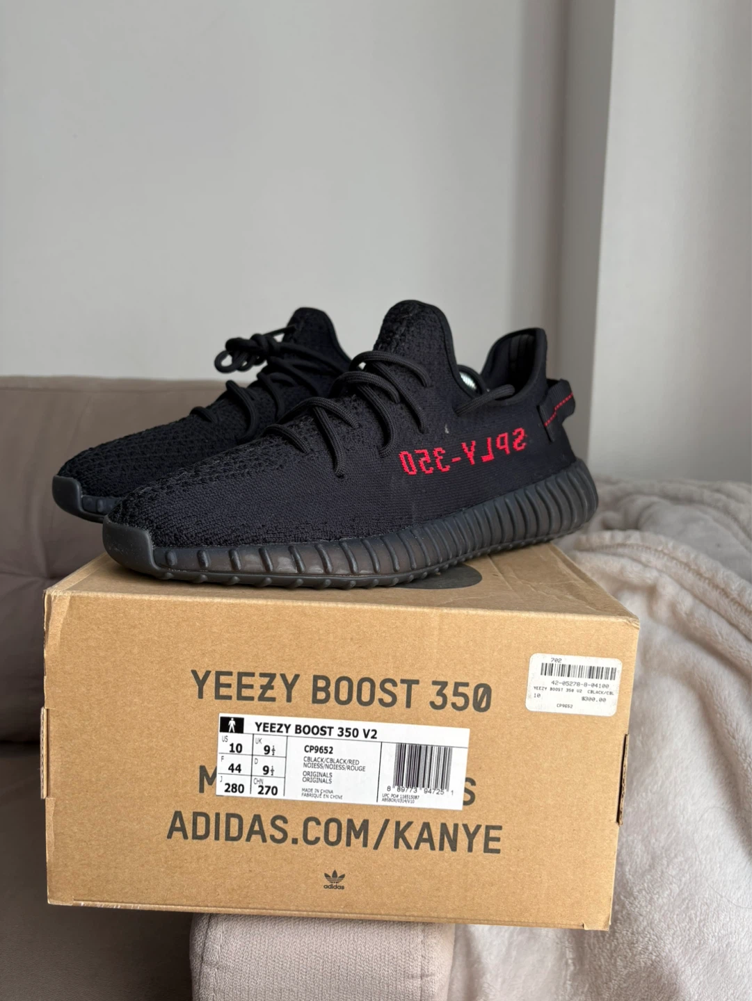 Adidas Yeezy Boost 350 V2 Black Red Shoes Size 10