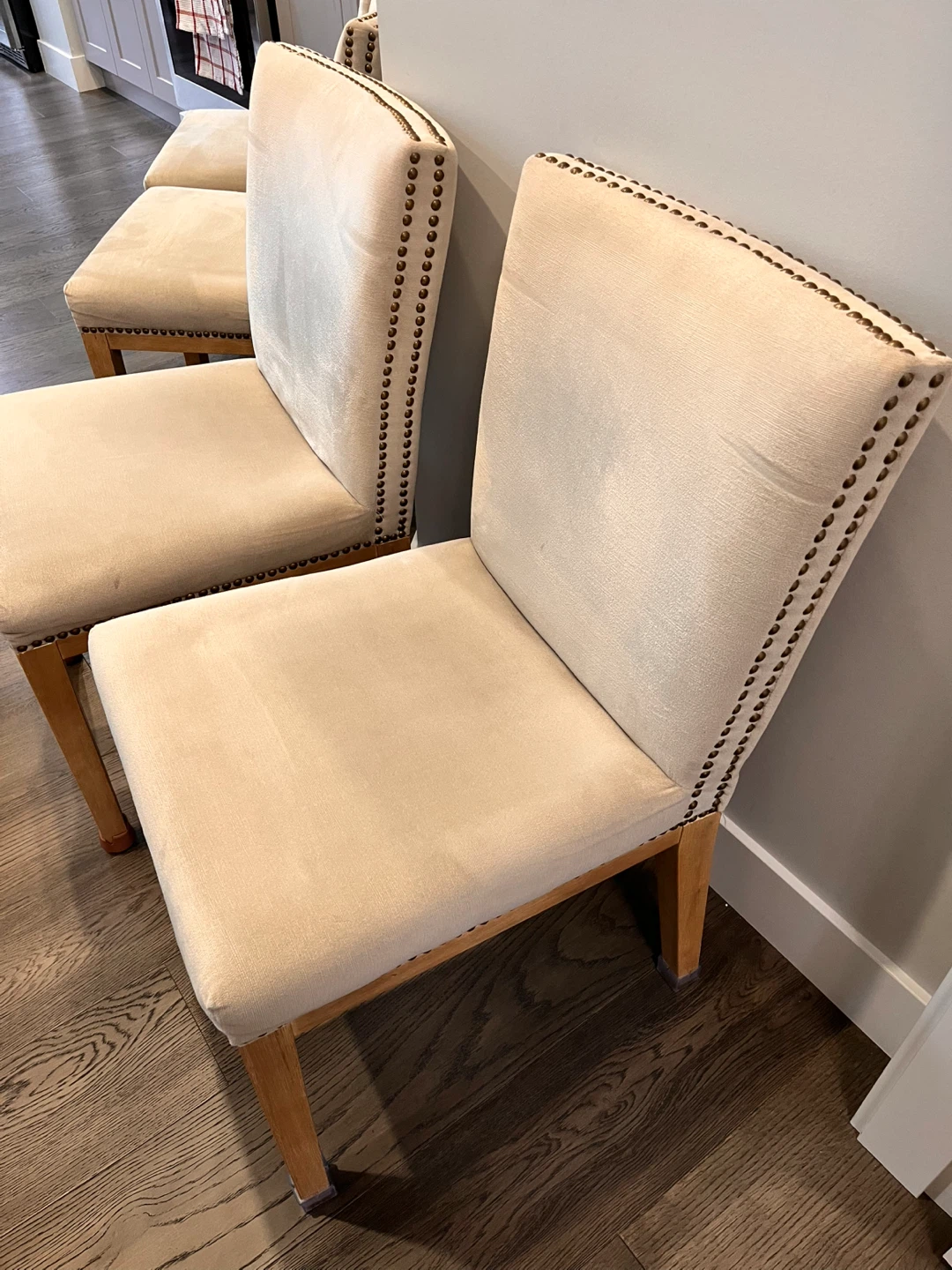 Wooden Dining table and Set of 4 Beige Upholstered Dining Chairs - photo 5