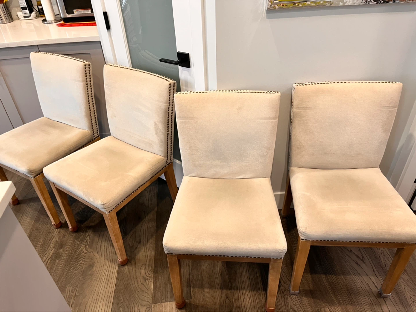 Wooden Dining table and Set of 4 Beige Upholstered Dining Chairs - photo 4