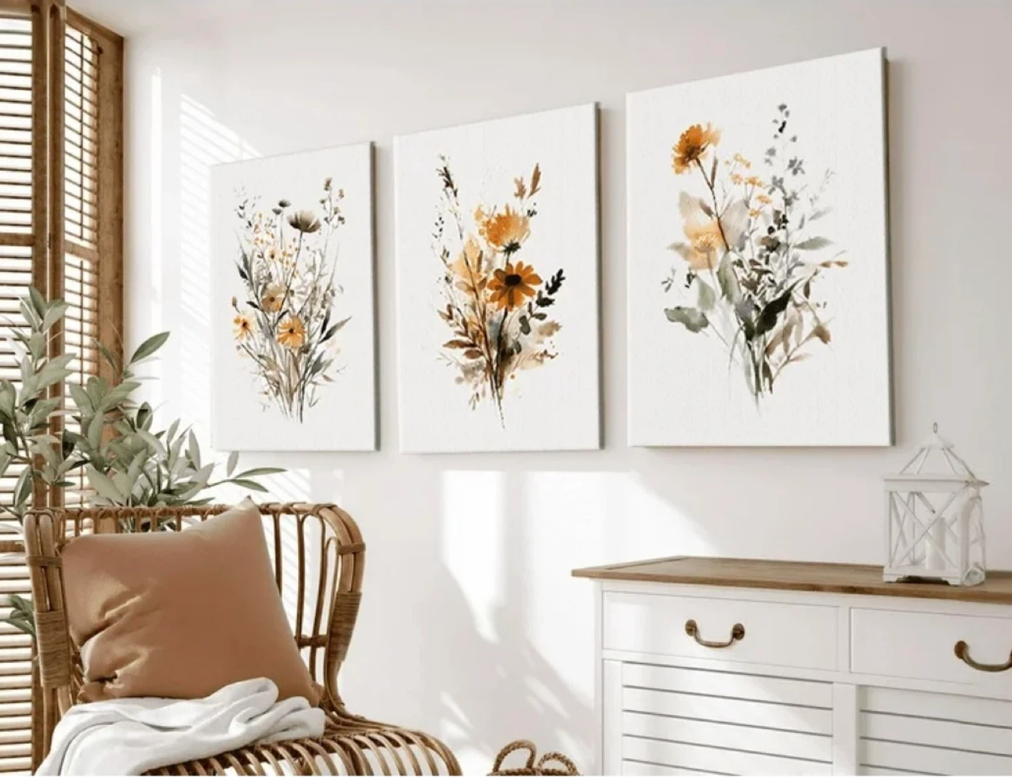 Bacccone Botanical Wall Art Set of 3 Floral Canvas Prints