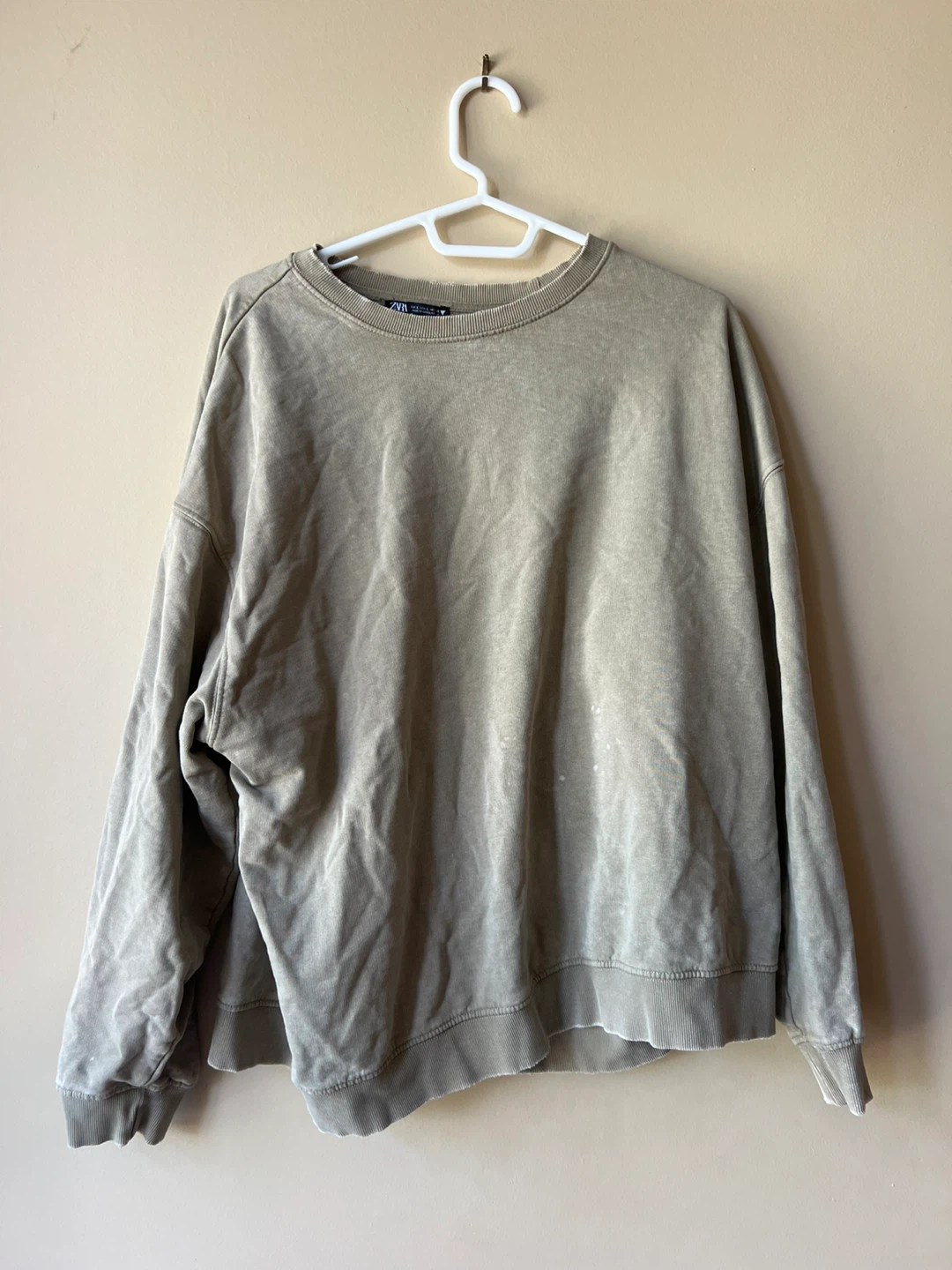 ZARA Oversized Crewneck Sweatshirt - Khaki Green, Size L