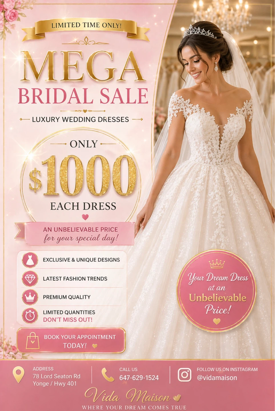 Vida Maison Mega Bridal Sale - Luxury Wedding Dresses $1000