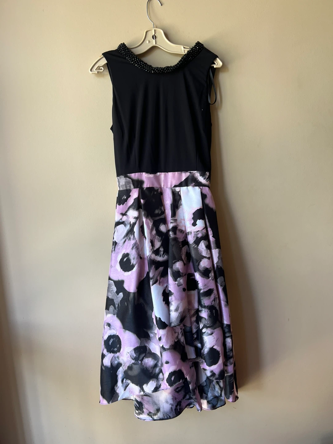 Laura Plus Size Black & Pink Floral Beaded Neck Dress