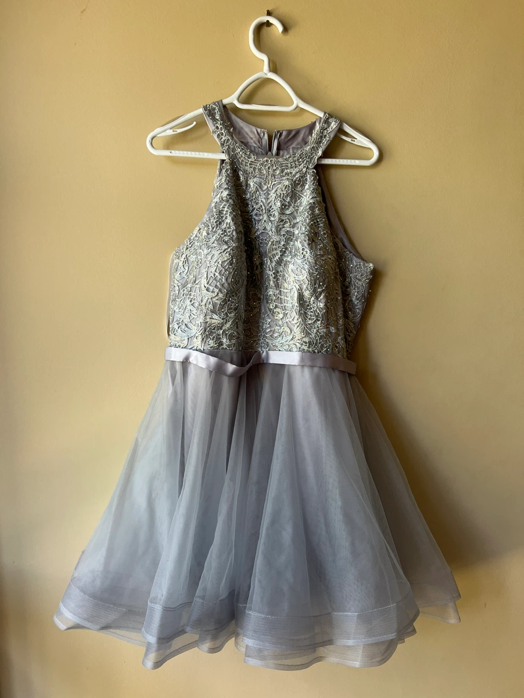 Grey Tulle Dress with Embellished Bodice