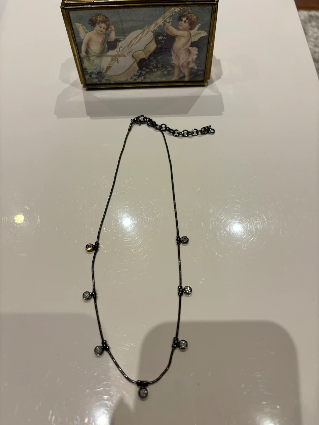 Stunning Station Necklace gun metal with crystals - photo 4