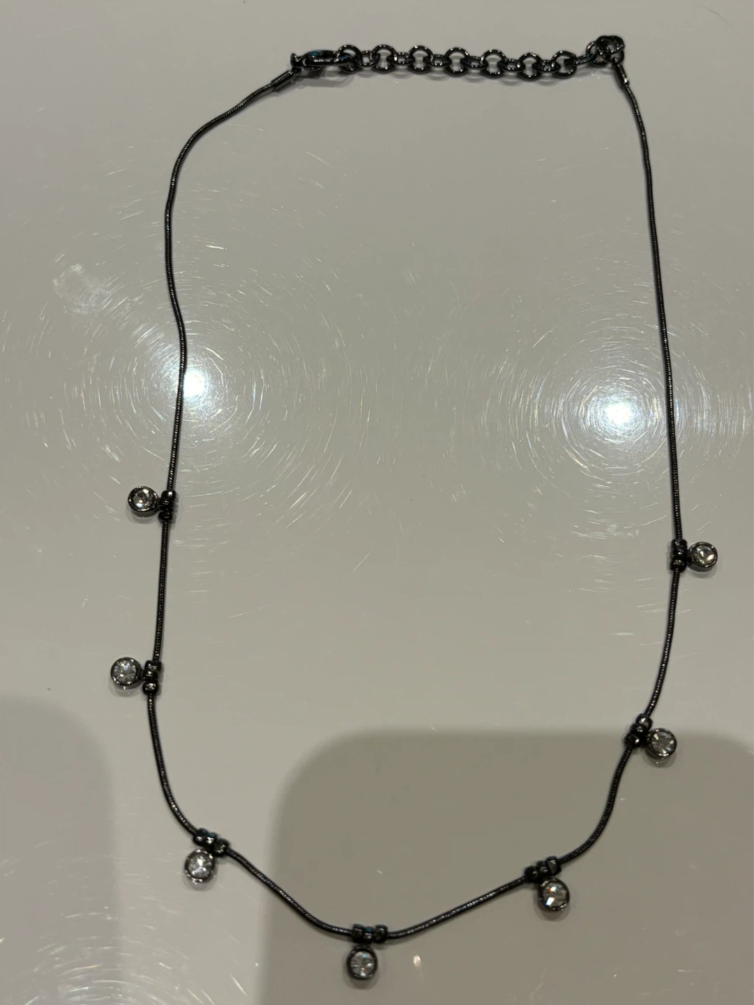 Stunning Station Necklace gun metal with crystals