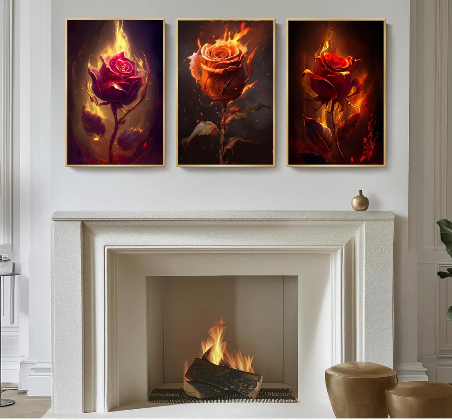 Set of 3 Flaming Rose Wall Art Canvases - photo 5