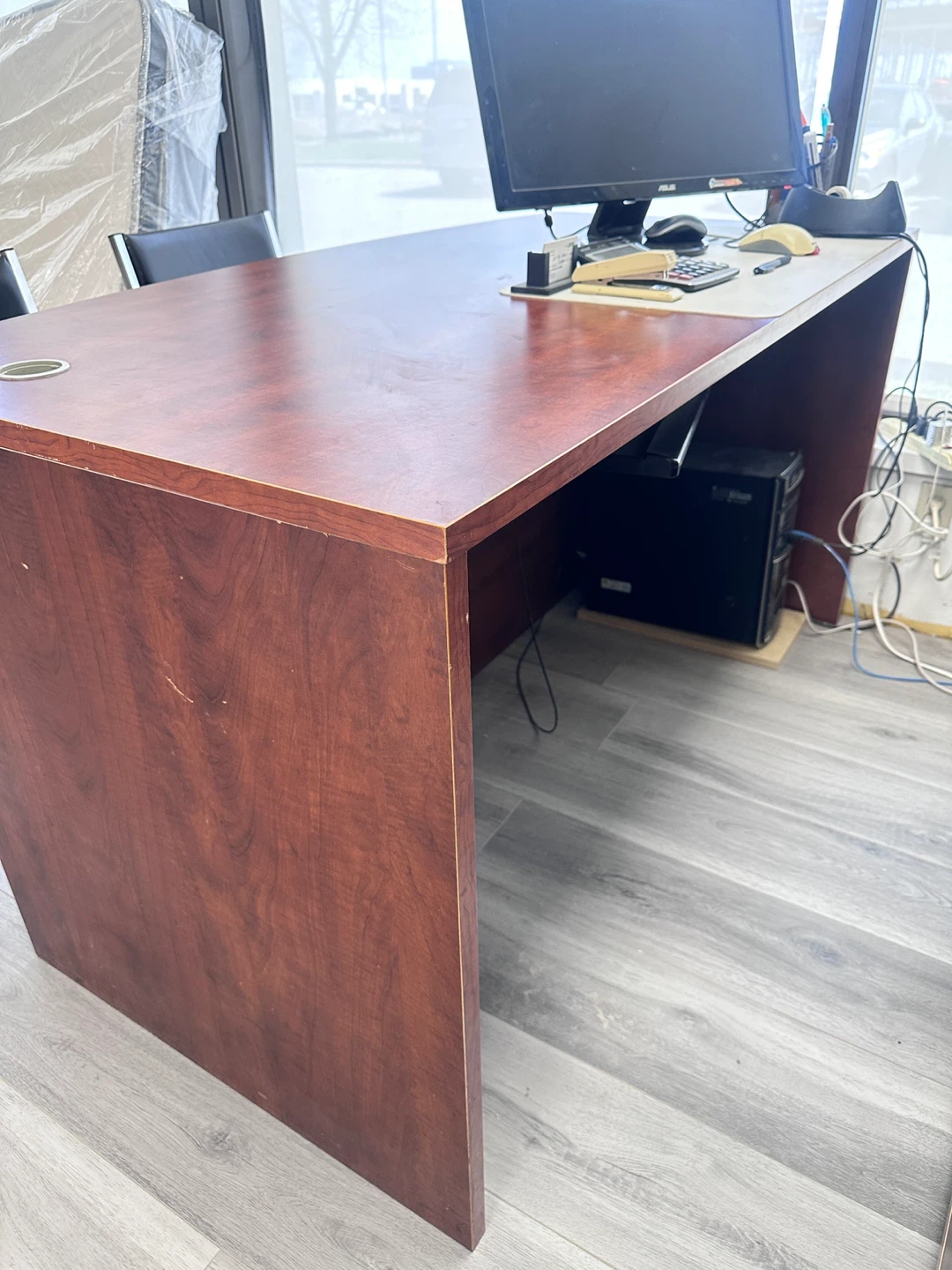Cherry Finish Executive Desk with Drawer Pedestal
