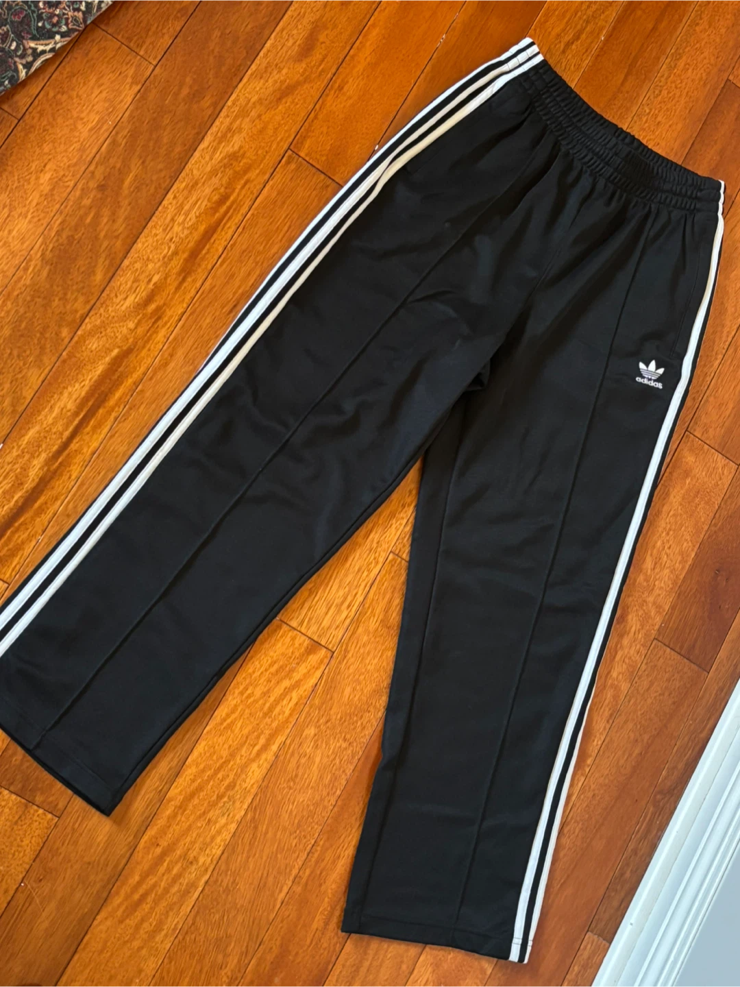 Adidas Black Track Pants with White Stripes - Size XS