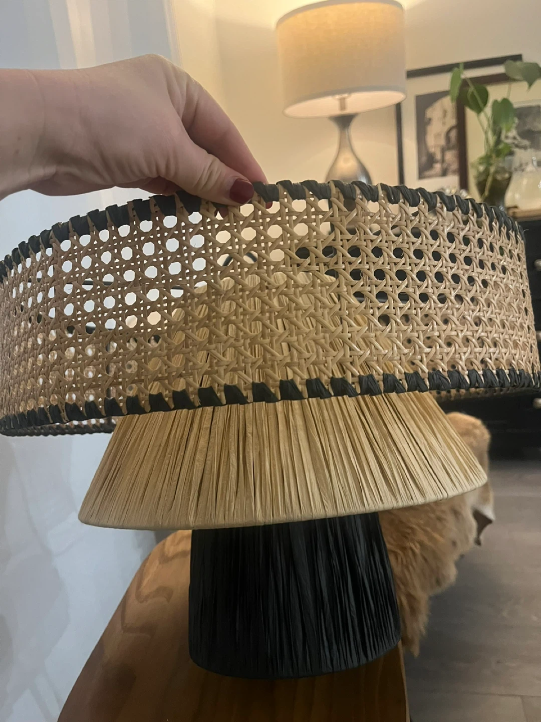 Woven Lamp Shade with Rattan and Black Accents - photo 3