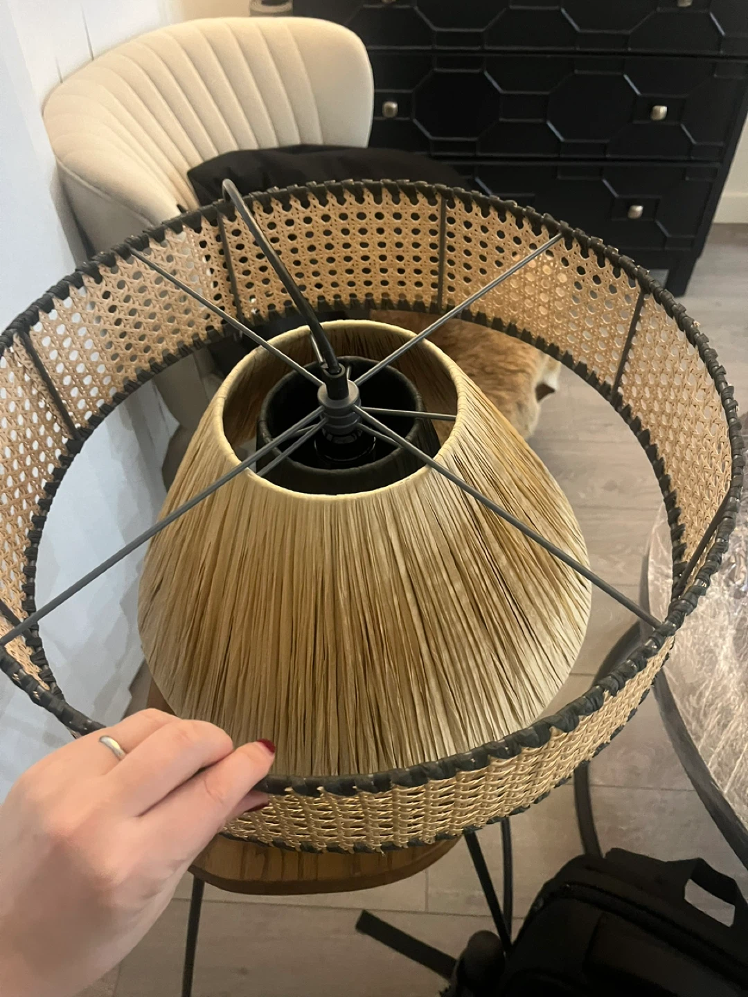 Woven Lamp Shade with Rattan and Black Accents - photo 4