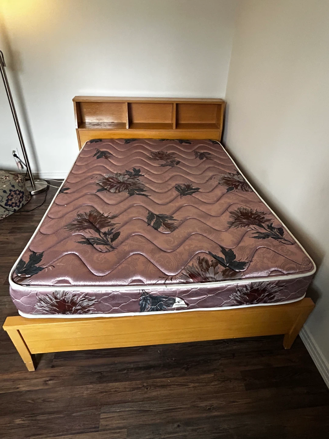 Wooden bed frame, Queen Size Mattress with box spring