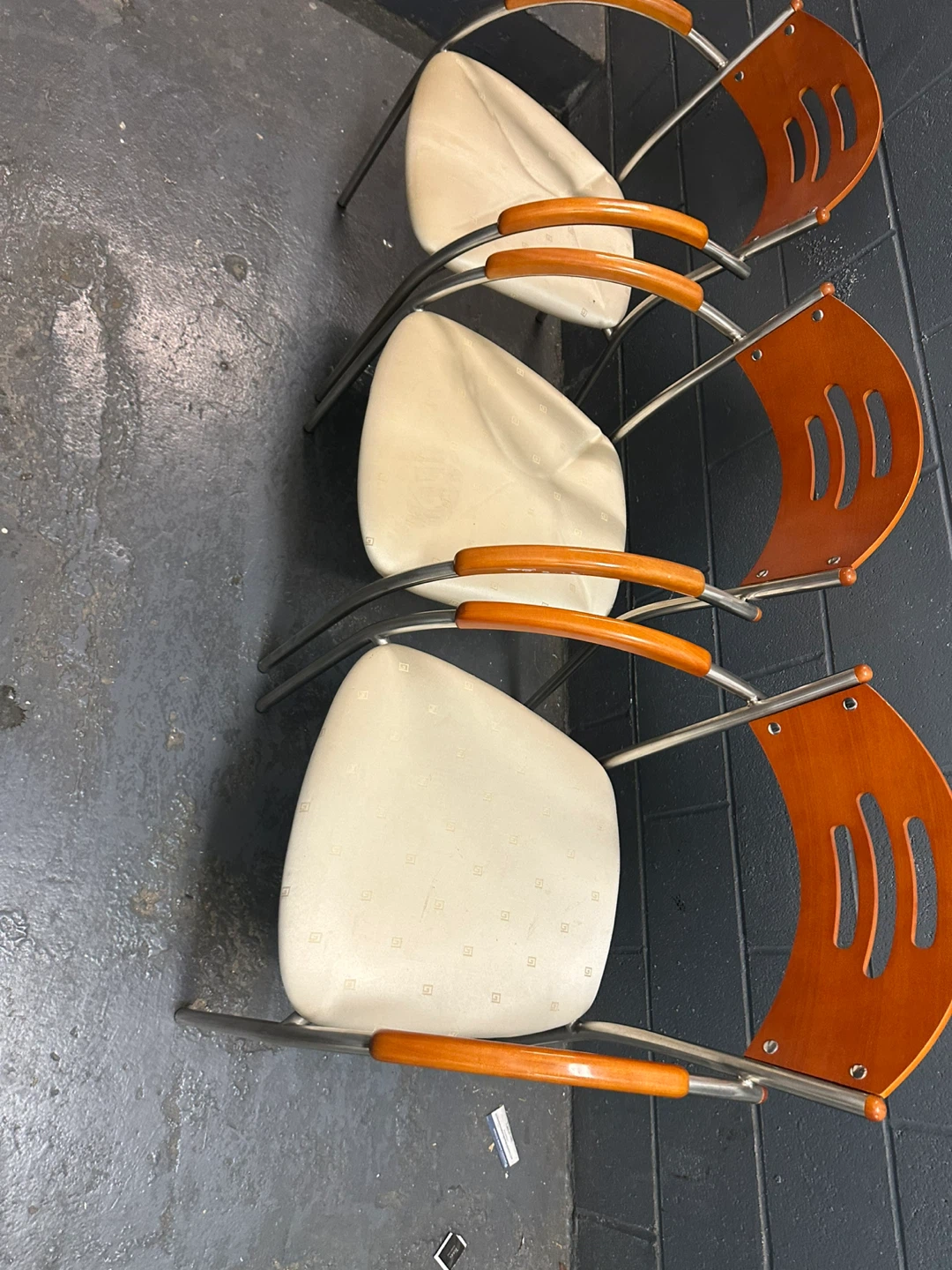 Set of 3 Wood and Metal Accent Chairs