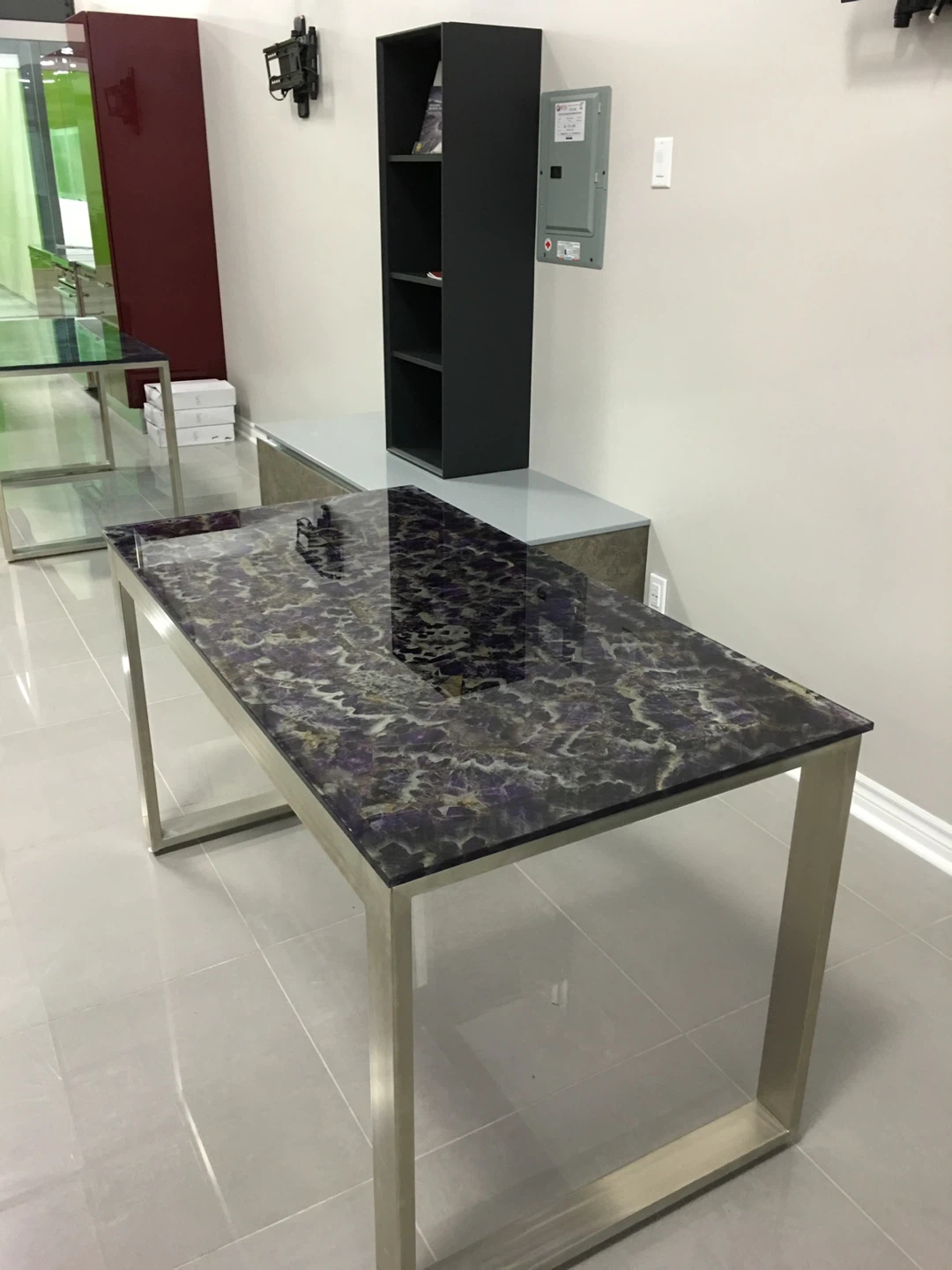 Amethyst Stone Glass Top Desk with Metal Frame