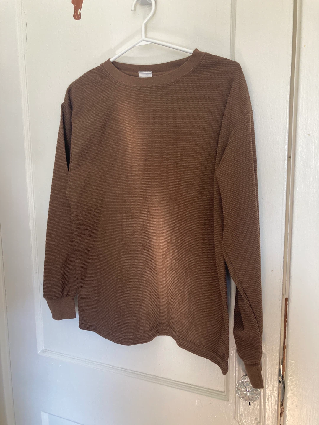 Brown Waffle Knit Long Sleeve Shirt