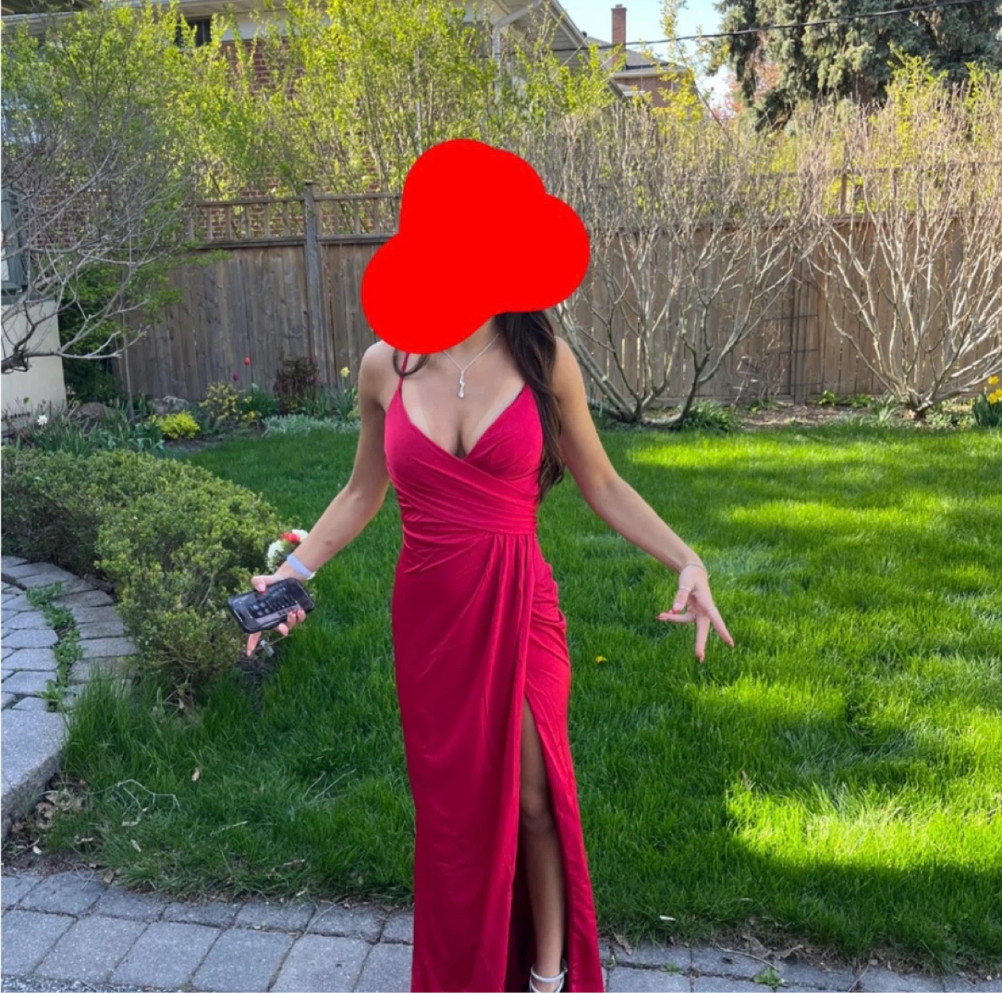 Red high slit prom dress