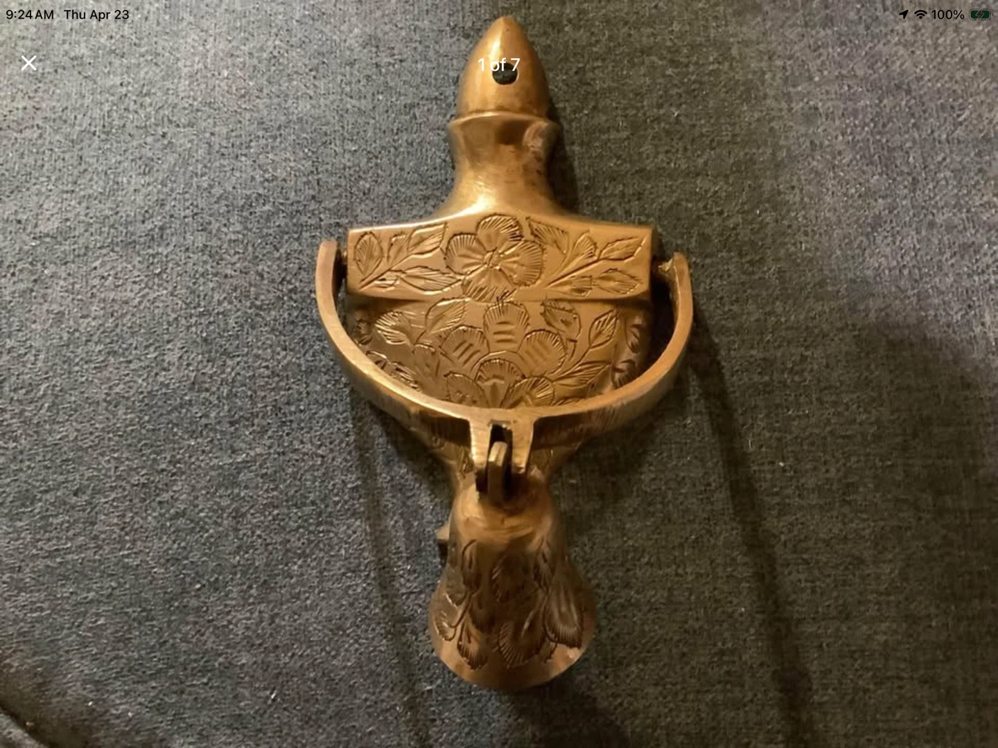 Vtg Brass “Bells of Sarna” Etched Door Knocker 🐞