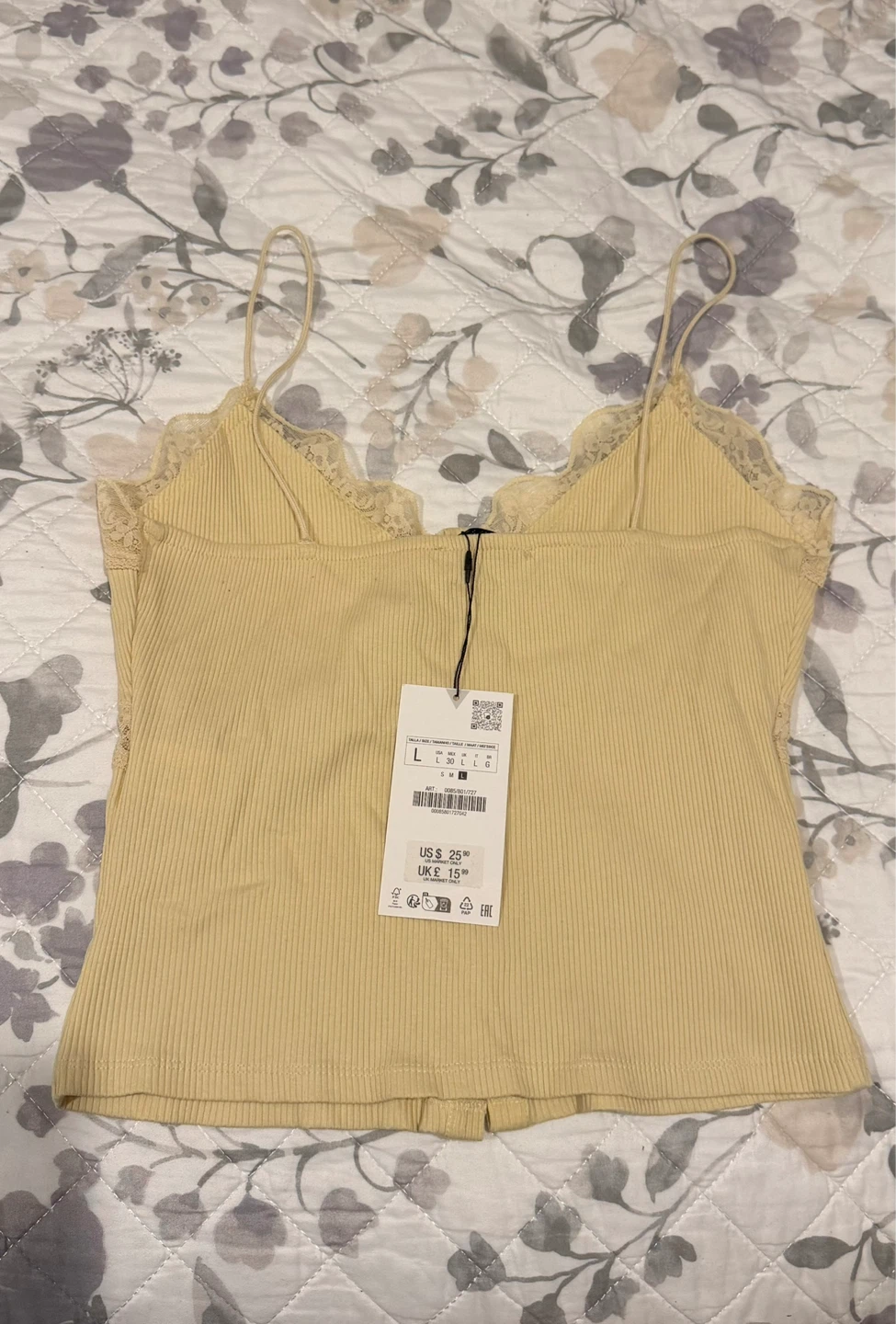 Zara Yellow Lace Trim Ribbed Tank Top - Size L - photo 3