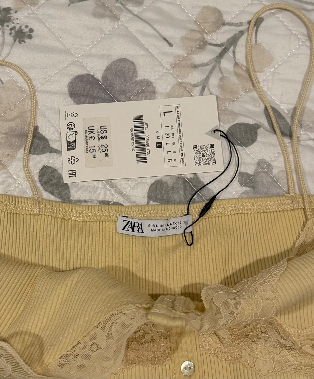 Zara Yellow Lace Trim Ribbed Tank Top - Size L - photo 4