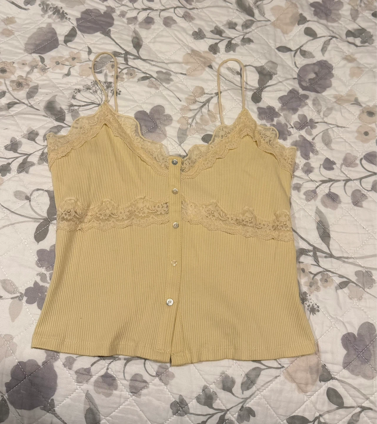 Zara Yellow Lace Trim Ribbed Tank Top - Size L - photo 2