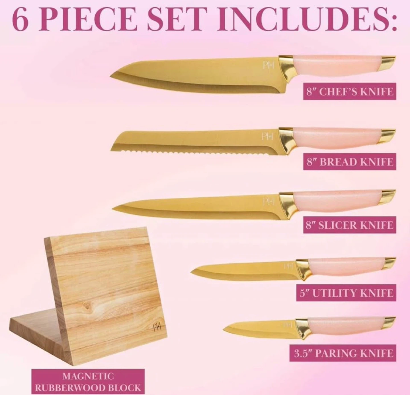 Paris Hilton Knife Block Set Magnetic Wooden Knife Block 6-Piece - photo 3