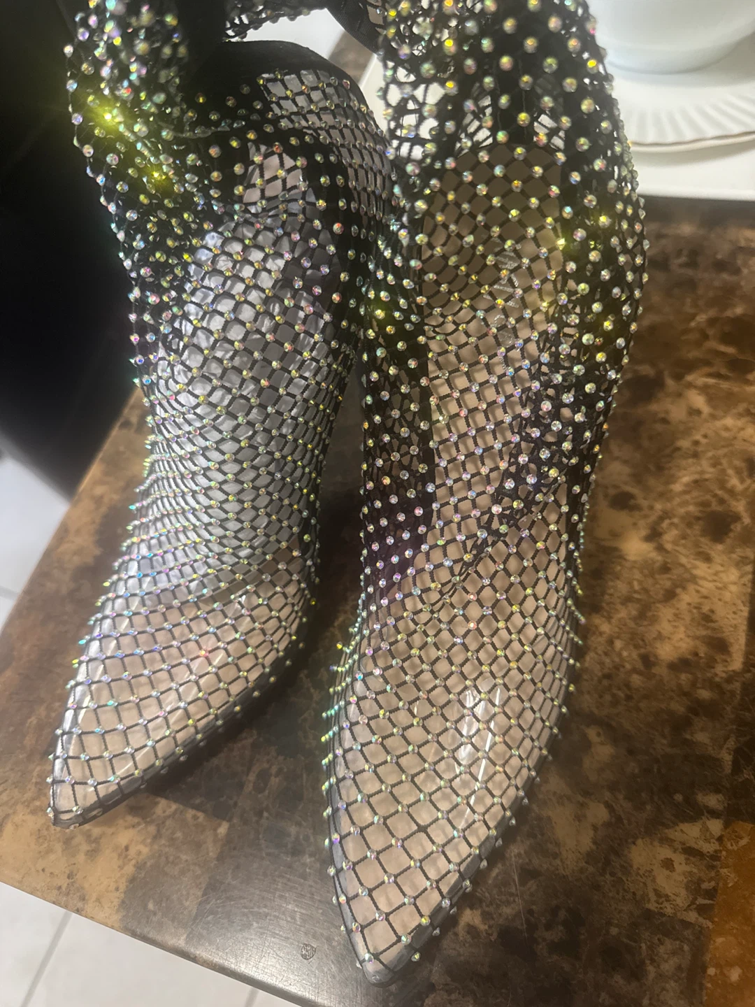 NASTY GAL Rhinestone Mesh Heels