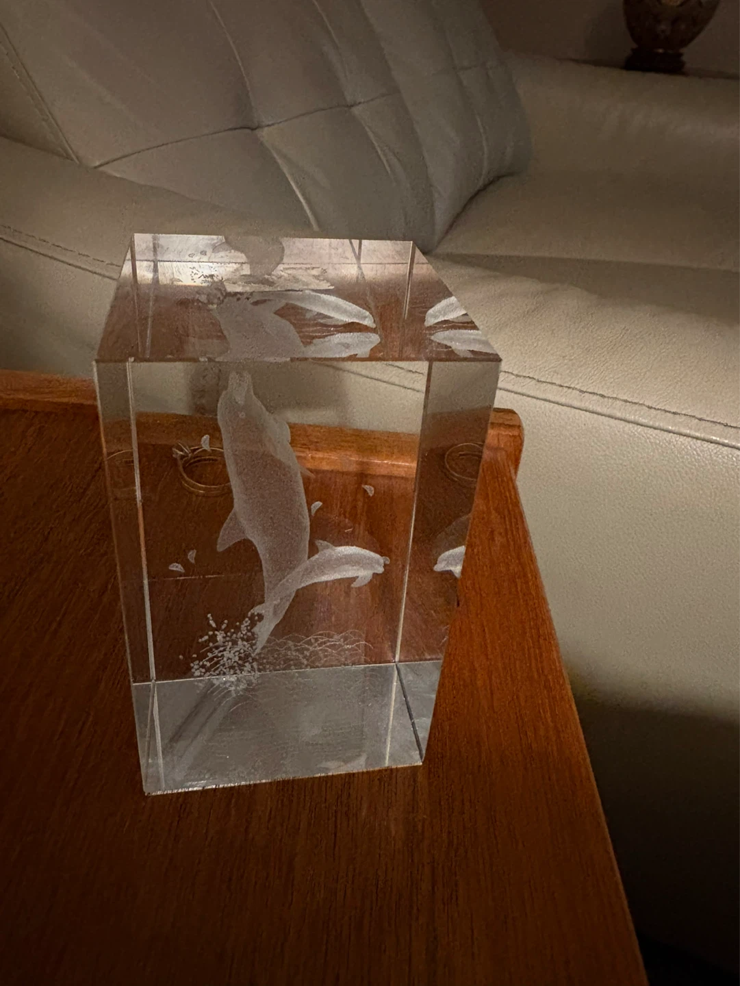 Crystal Block Dolphin Etching