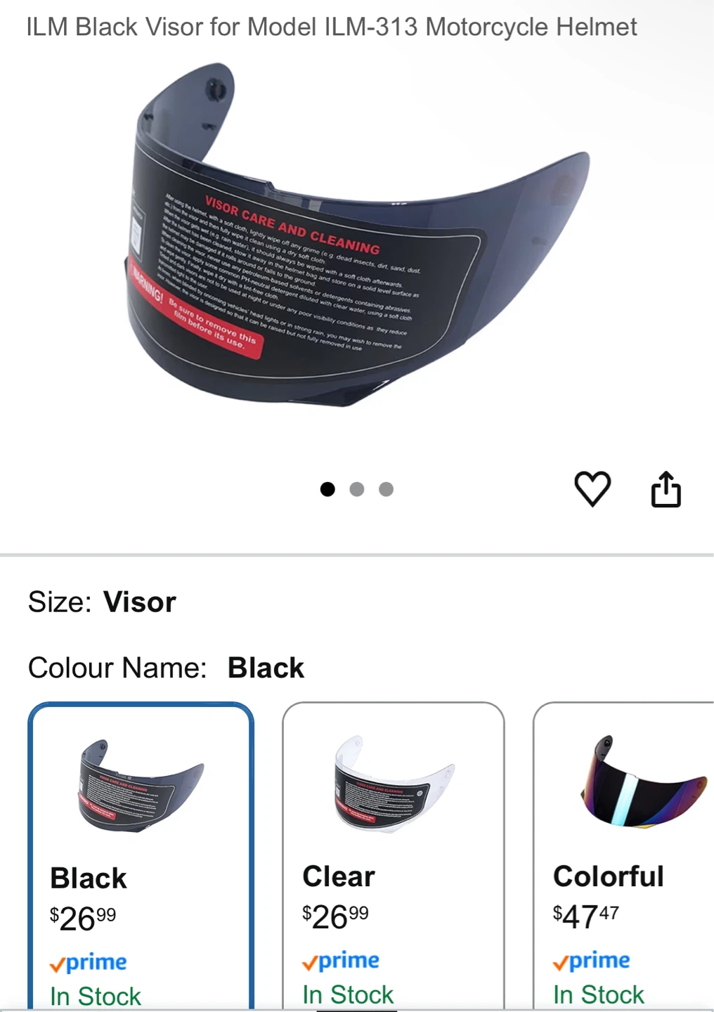 ILM Black Visor for Model ILM-313 Motorcycle Helmet - photo 3