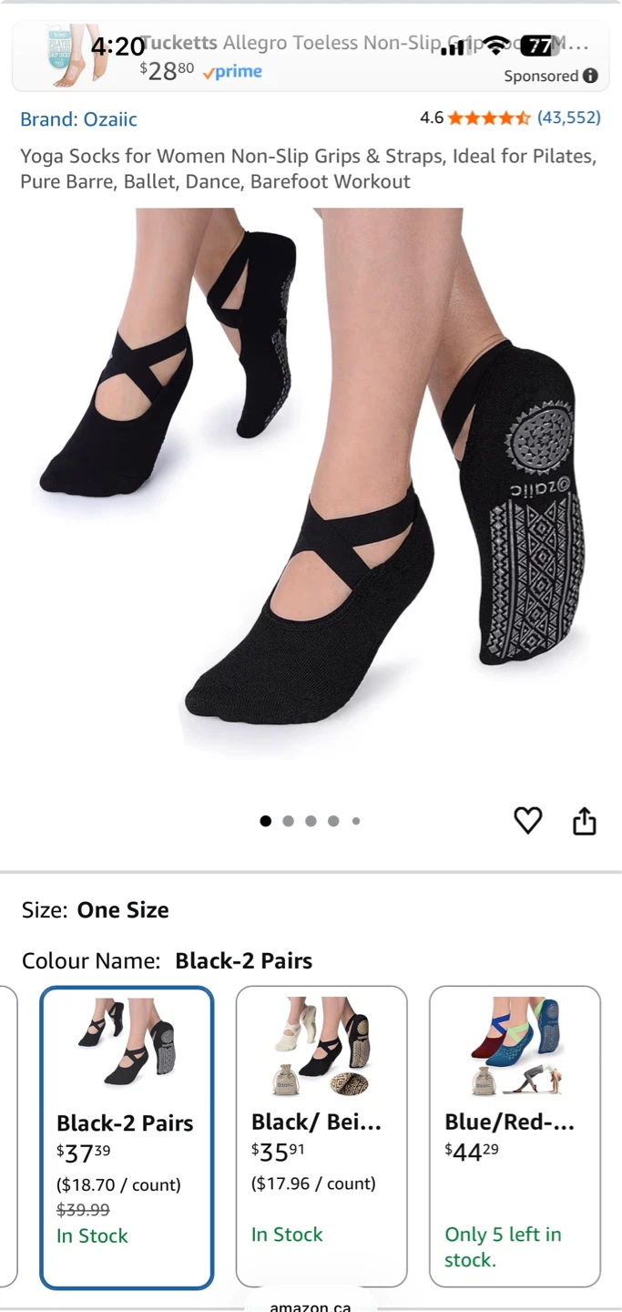 Ozaiic Yoga Socks with Grips and Straps - Black 2 pairs