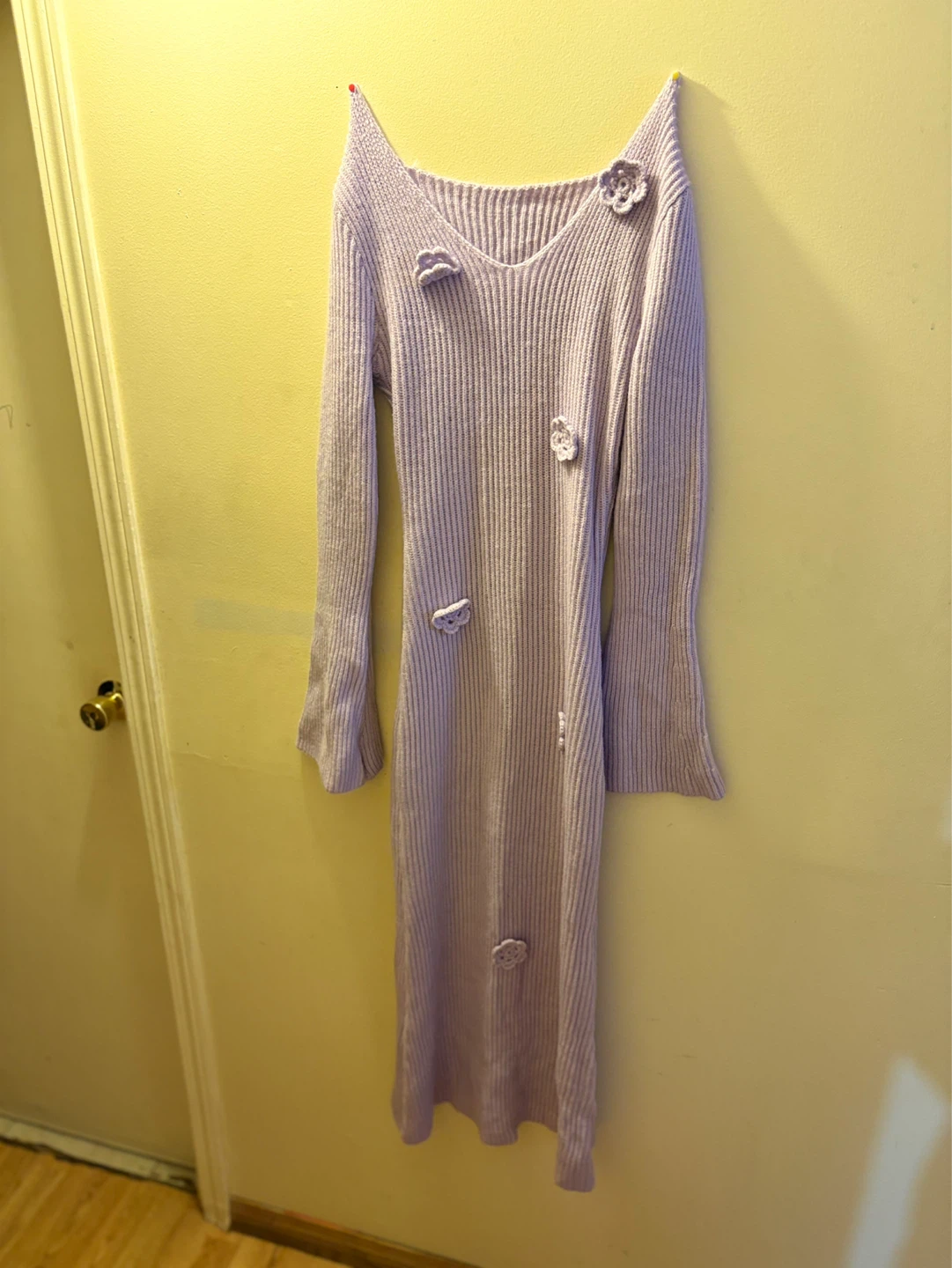 Lavender knit dress with flower appliques