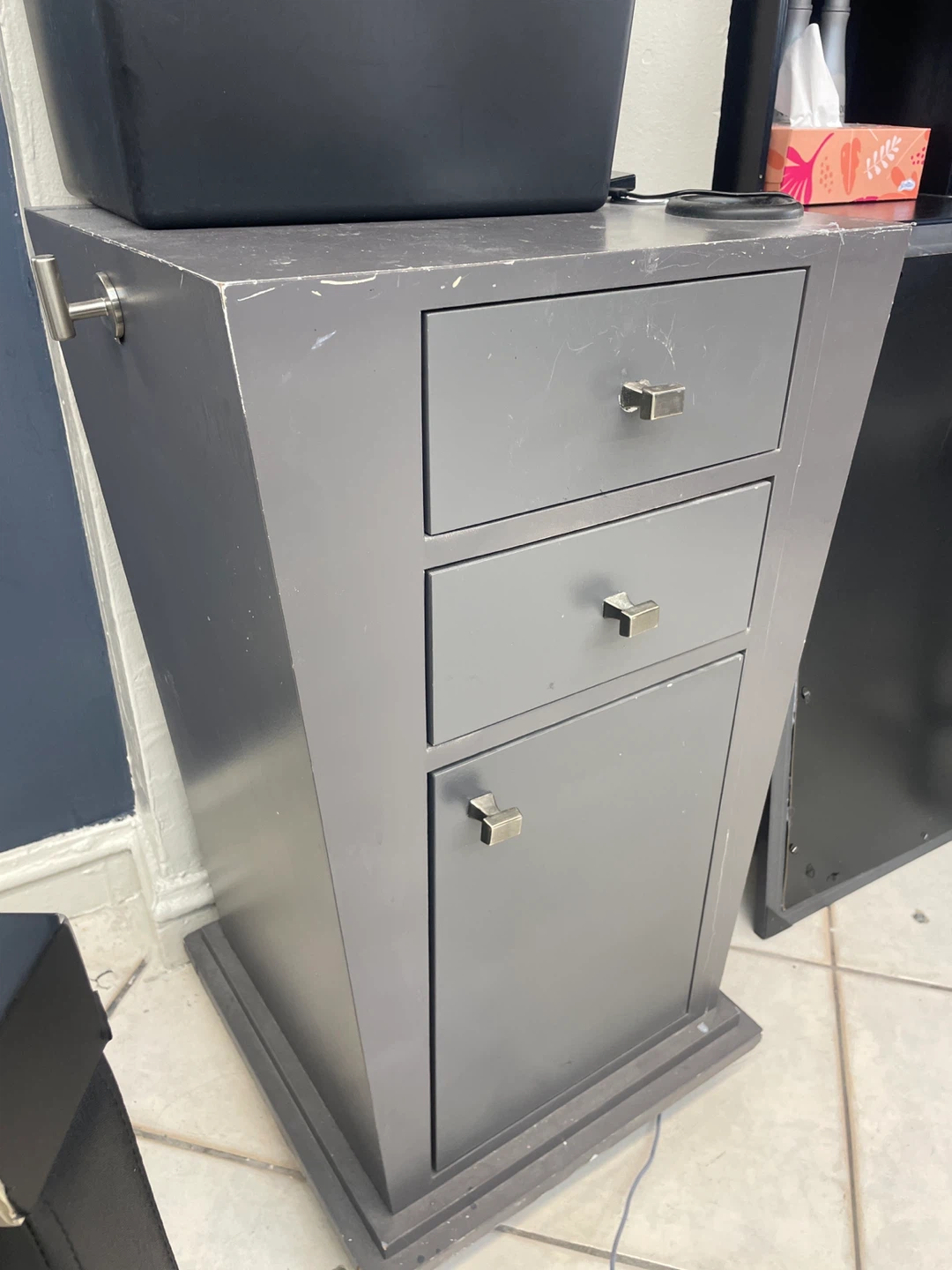 Gray Storage Cabinet with 2 Drawers and 1 Cabinet Door