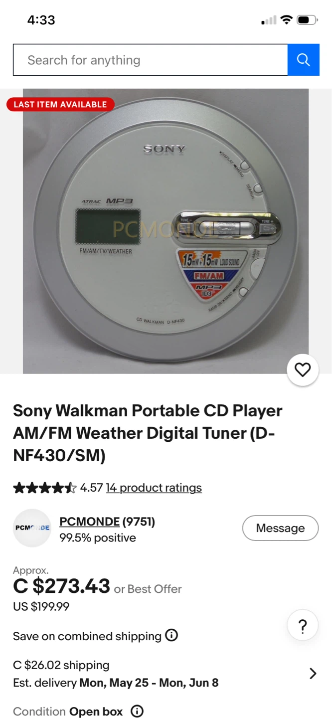Sony CD Walkman D-CJ100 Portable CD Player - photo 5