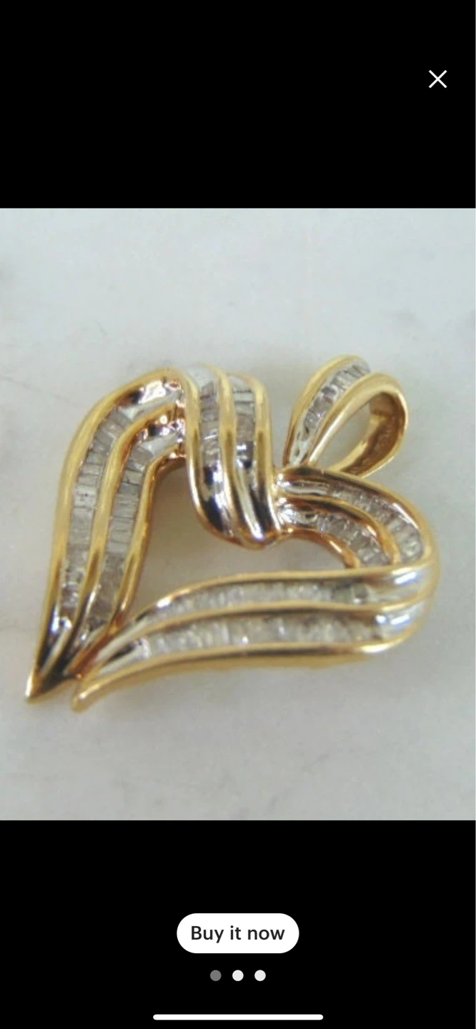 Womens Vintage Estate 10K Yellow Gold Diamond Heart Pendant