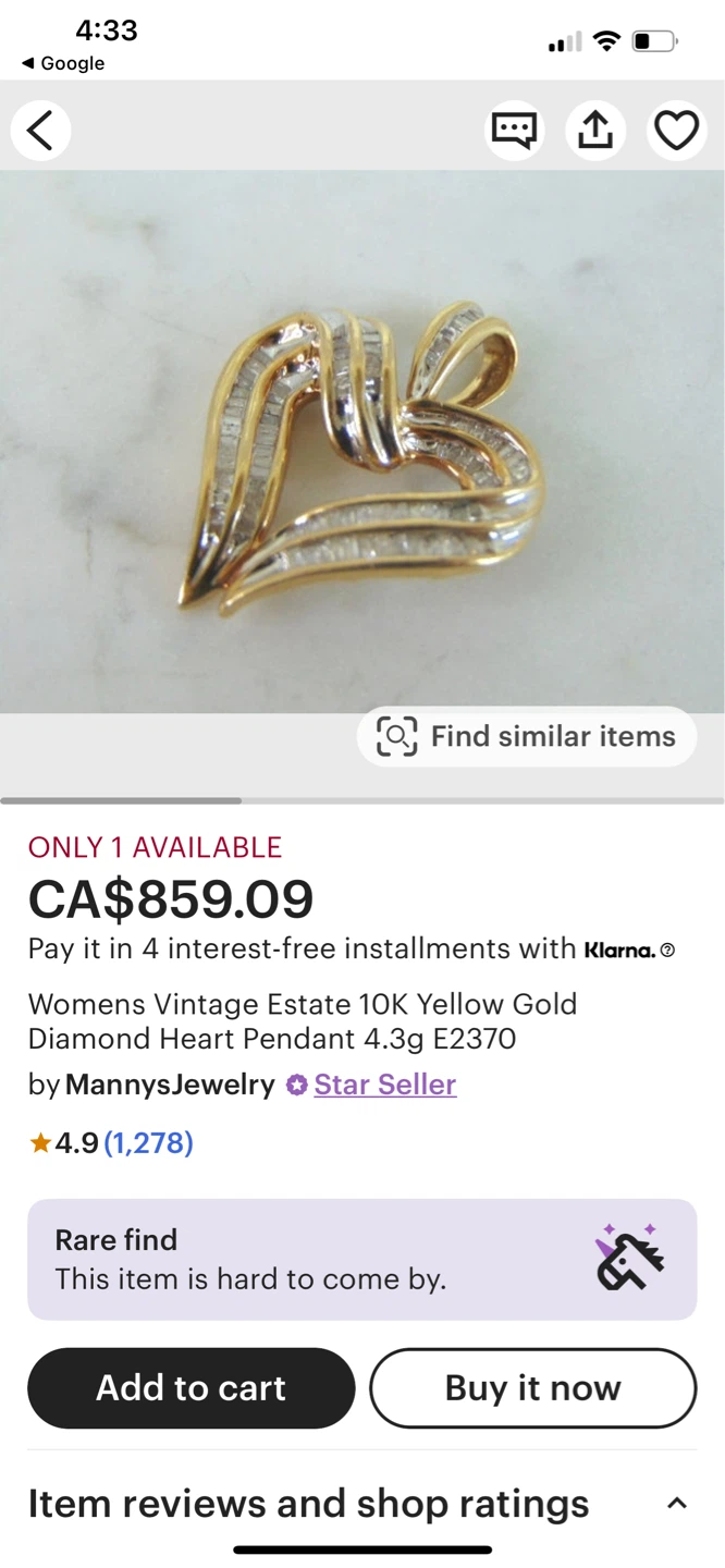 Womens Vintage Estate 10K Yellow Gold Diamond Heart Pendant - photo 3
