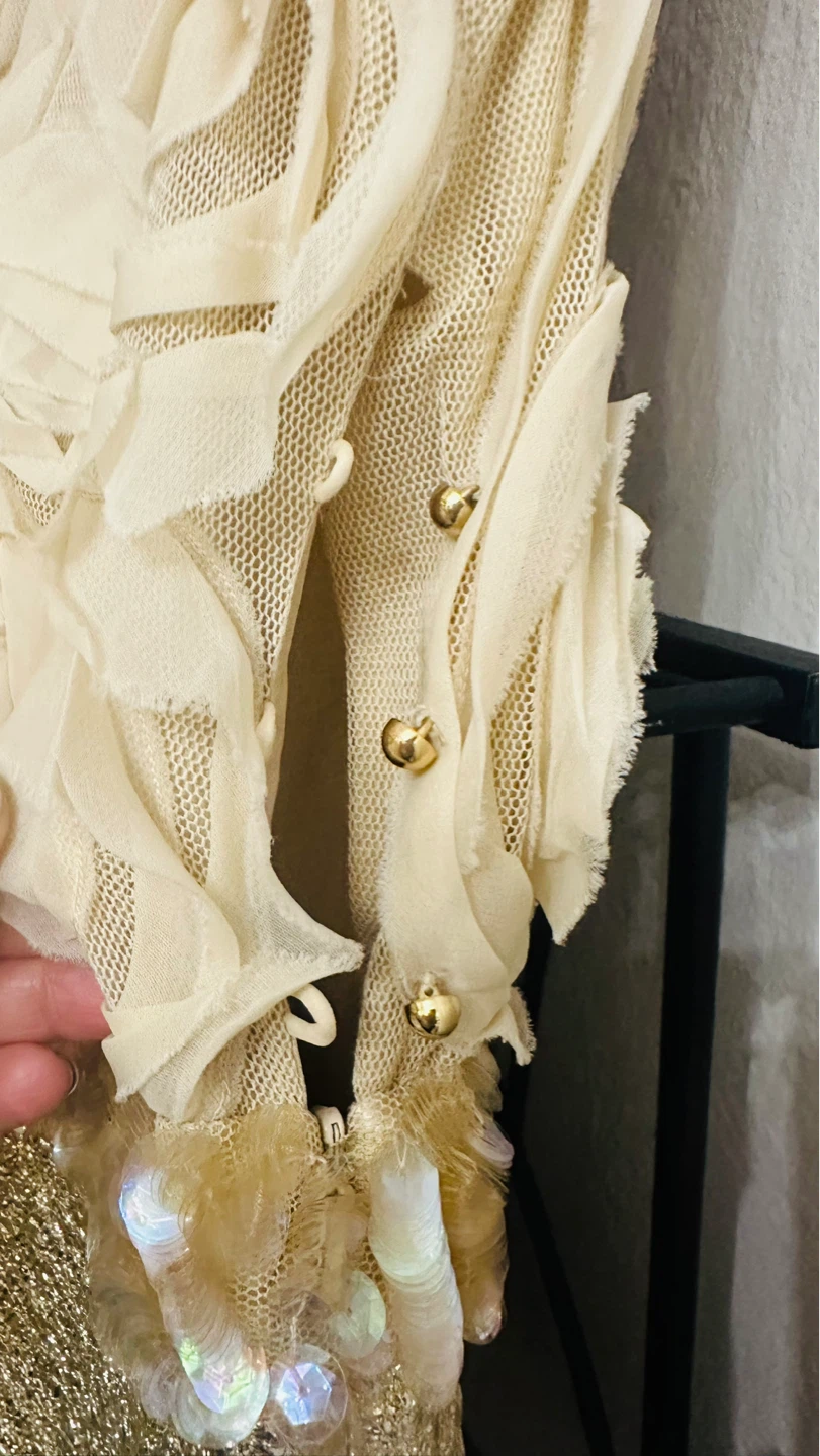 Tory Burch Cream & Gold Embellished Dress Size 6 - photo 3