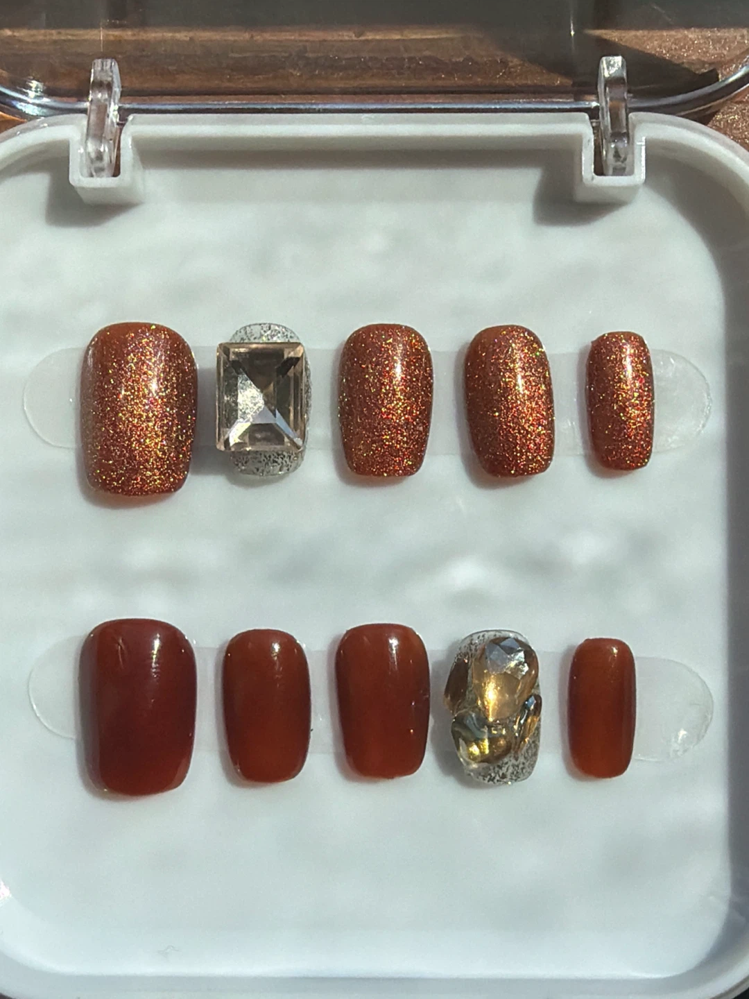 Burnt Amber Glitter Press On Nails with Crystal Gems - photo 2