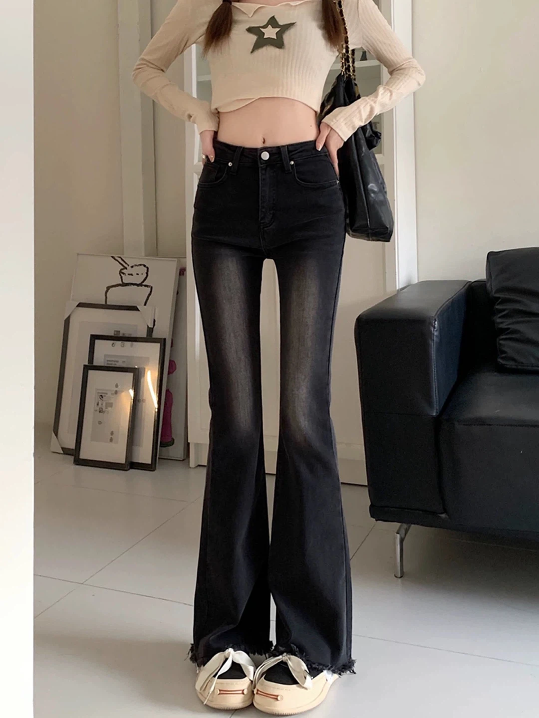 BRAND NEW Asian S Black Flare Jeans - High Waisted - photo 2